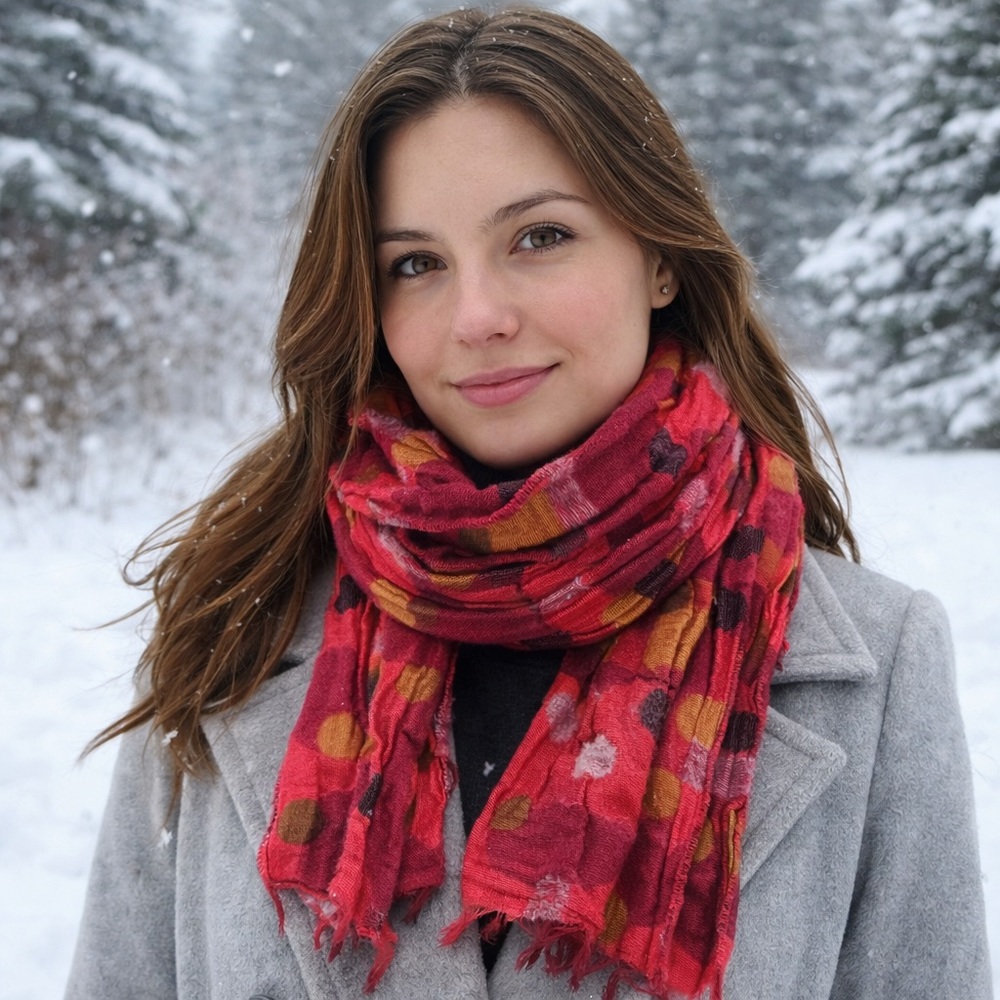 Bohemian Multicolor Polka Dot Scarf – 68% Acrylic, 32% Cotton – Made in France”